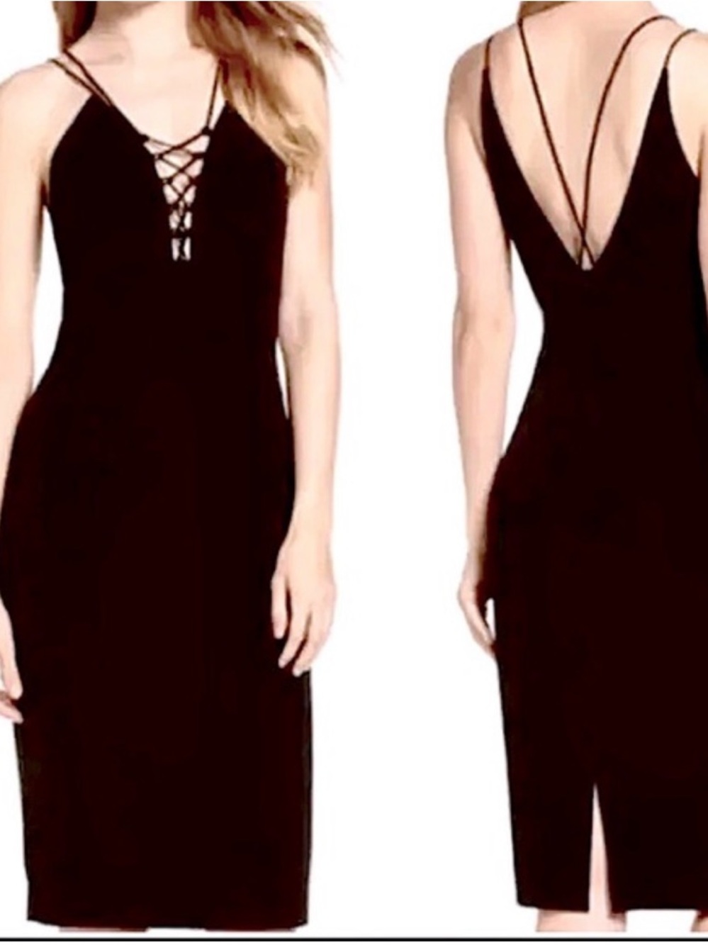 Bardot Black Strappy Lace up Midi Dress in Black